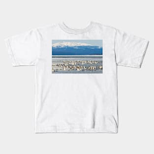 Migratory waterfowl gathers at Swan Haven, Marsh Lake, Yukon Kids T-Shirt